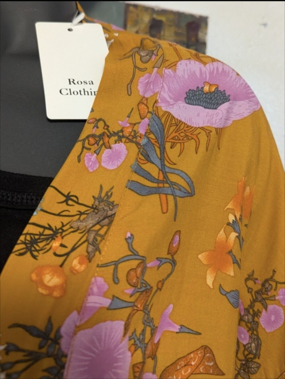 Floral Kimono Jacket in Mustard with Pink & Blue Accents